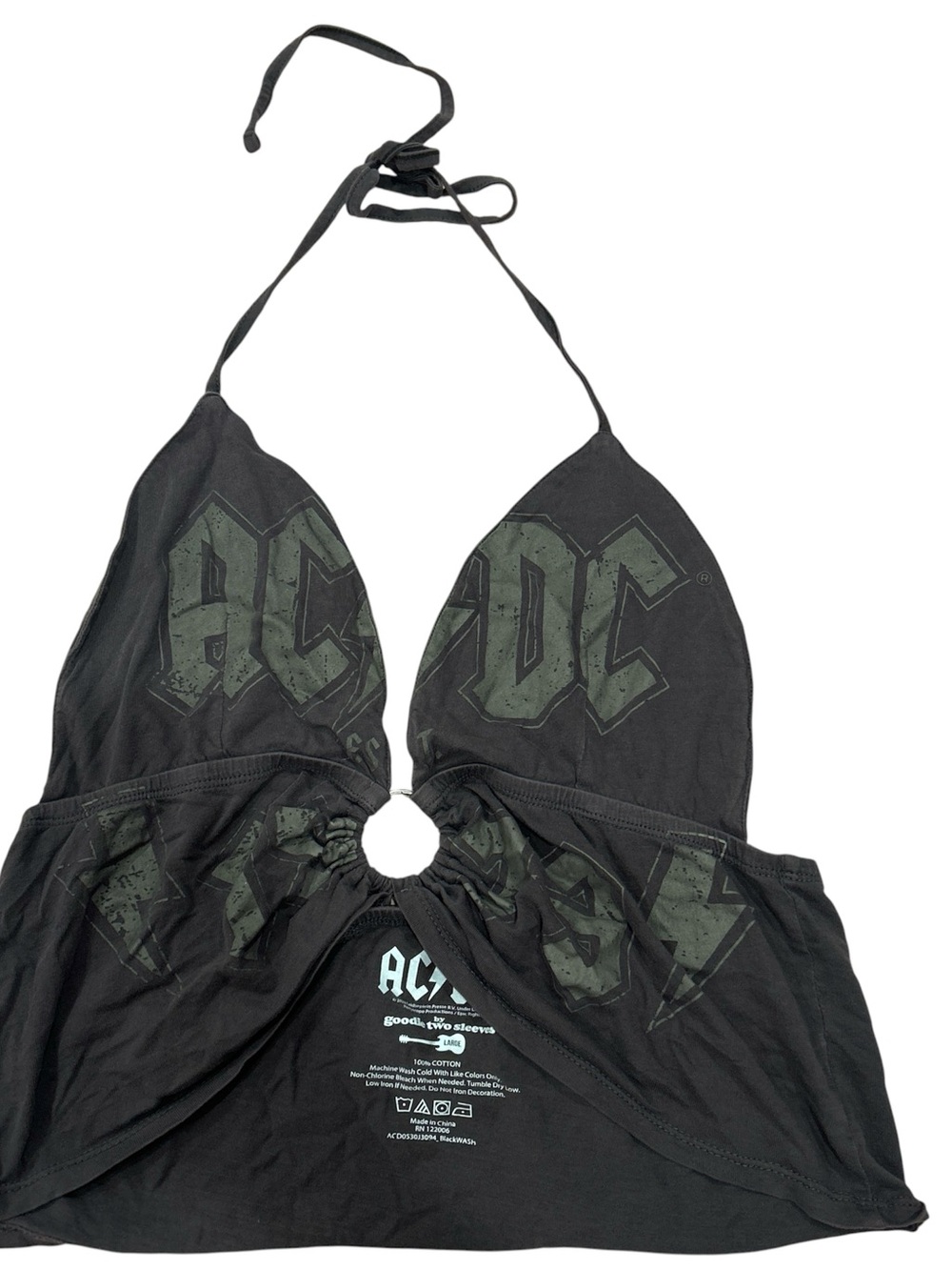 AC/DC Black Halter Crop Top with Faded Green Logo